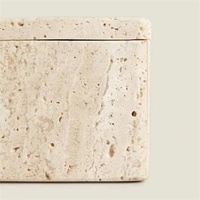 Boîte de rangement carrée en pierre de travertin Beige