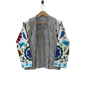 Veste en coton écologique brodée bohème à manches longues, col rond, motif floral Suzani, vêtements d'extérieur décontractés pour femmes, hiver - Product Image 1