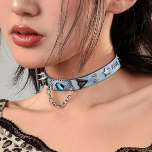 Collana Trendy Unisex Stile Diavolo con Rivetti Blu Nebbia e Colletto Harajuku, Retrò Stile Wasteland - Product Image 2