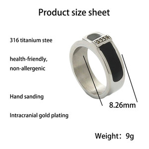 Men's <b>Titanium</b> Steel <b>Black</b> Epoxy <b>Ring</b> Geometric Design Retro Punk Style Square Band Silver Color 26006 - Product Image 5