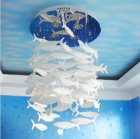 Grand Lustre Moderne en Forme de Poisson, Suspension Vintage en Fer et Céramique, LED 6000K Lumière du Jour, IRC 90, Garantie 5 Ans, Éclairage Hôtelier