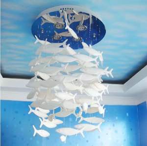 Grand Lustre Moderne en Forme de <span class=keywords><strong>Poisson</strong></span>, Suspension Vintage en Fer et Céramique, LED 6000K Lumière du Jour, IRC 90, Garantie 5 Ans, Éclairage Hôtelier - Product Image 4