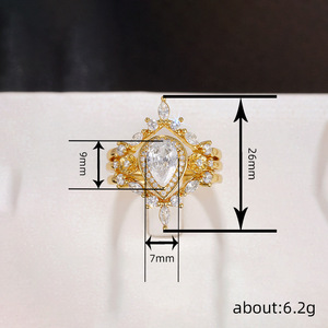 Anello da donna T0541 placcato oro 22k con diamante sintetico a taglio a pera, gioiello da matrimonio per lei - Product Image 4