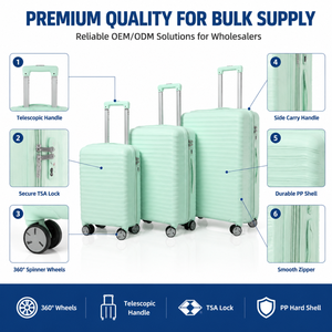 <span class=keywords><strong>Valise</strong></span> Cabine Rigide PP Vert Menthe ISO 9001 avec Serrure à Combinaison, Ensemble de Voyage 18 20 24 Pouces, Coque Nervurée, Commande en Gros - Product Image 3