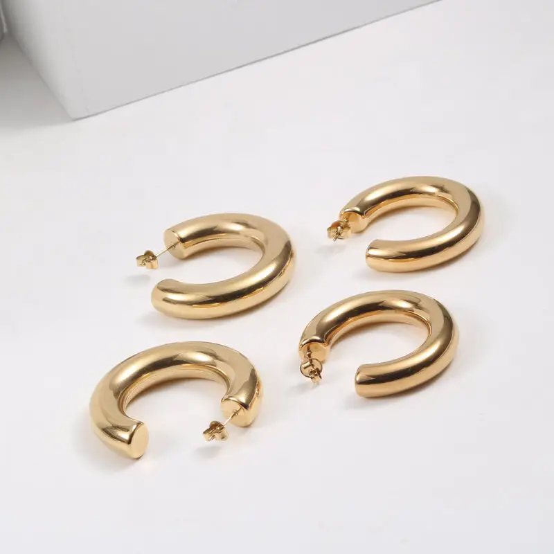 Women Boho Chic Style Large Big Circle Light Weight Chunky Hoops Stainless Steel Bold Tube Hollow Thick Hoop Earrings