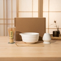 Ensemble de bols à matcha en céramique faits à la main, écologiques, de style Japandi, avec bec verseur pour les outils de préparation du matcha