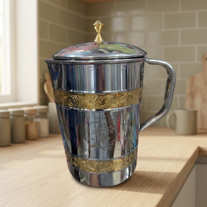 Stainless Steel Water Jug With Lid Classic Floral Design Reusable Drink Dispenser Bar <b>Accessories</b> - Product Image 3