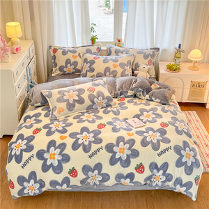 Parure <span class=keywords><strong>de</strong></span> lit 4 pièces <span class=keywords><strong>de</strong></span> luxe imprimée flocons <span class=keywords><strong>de</strong></span> neige et velours laitier, antistatique, rétention <span class=keywords><strong>de</strong></span> chaleur, confortable et durable. - Product Image 6