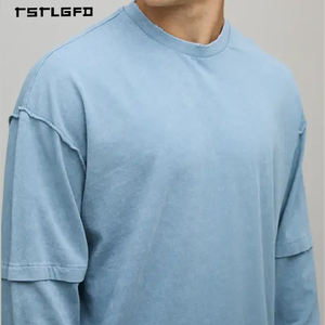 T-shirt à manches longues pour homme, style japonais, coupe oversize, épaules tombantes, coton biologique GRS, poignets superposés, 280 grammes, couleur unie - Product Image 2