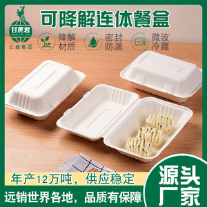 Disposable Biodegradable Paper Pulp Lunch Box Rectangle With <b>Lid</b> Microwave Safe Bento Box For Food Storage - Product Image 5
