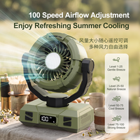 Ventilateur portable multifonctionnel avec crochet, idéal pour le camping en extérieur, batterie 10000 mAh, lumière intégrée, pliable et quatre vitesses
