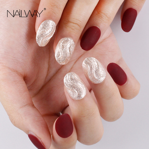 Prensa 3D de alta calidad para <span class=keywords><strong>uñas</strong></span>, cobertura completa, ovalada, color rojo <span class=keywords><strong>vino</strong></span> y dorado, purpurina, acrílica, para <span class=keywords><strong>diseños</strong></span> de <span class=keywords><strong>uñas</strong></span> artificiales - Product Image 1