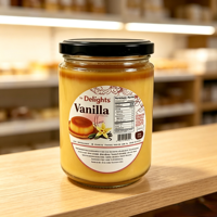 Étiquettes personnalisables en vinyle UV imperméable autocollantes pour emballages alimentaires, étiquettes en rouleau OEM de marque privée pour pots de pudding, flans et verres