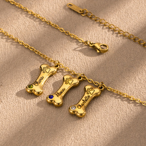 Collar de Acero Inoxidable Personalizado TD con Hueso de Perro 3D, Grabado con Piedra de Nacimiento de 12 Meses, Joyería Conmemorativa para Mascotas, Personalización de Una Pieza - Product Image 2
