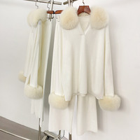Ensemble de chandails tricotés populaires Jancoco, chandail ample pour femmes en vraie fourrure de renard et pantalon