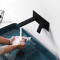 Offre Spéciale robinet de lavabo en laiton à poignée unique de Style moderne 3 trous robinet de salle de bain mural noyau de Valve en céramique simple