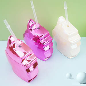Tasses en plastique en forme de <span class=keywords><strong>licorne</strong></span> pour galvanoplastie avec couvercles et pailles Tasses à boissons réutilisables pour galvanoplastie de forme spéciale - Product Image 6