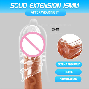 Wieder verwendbare weiche 2 PCS Männer Cock Sleeve Extender Vergrößerung abdeckung Verzögerung Ejakulation Langlebiger, dehnbarer, realistischer Penis ring - Product Image 3