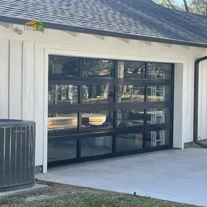 Прозрачные полноразмерные гаражные двери 10x10 тепловые стеклянные современные гаражные двери черный алюминий со стеклом