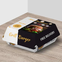 Vente en gros de fast-food boîtes à hamburger à emporter personnalisées 2mm compartiment pour poulet ignifuge en PET stratification mate en carton de qualité alimentaire