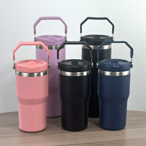 Premium 30oz Double Wall Vacuum Insulated Stainless Steel Travel Tumbler <b>with</b> Handle Flip <b>Straw</b> Lid for Outdoor Camping Hiking - Product Image 4