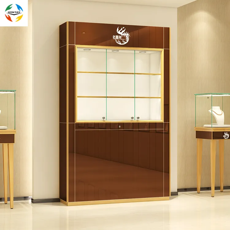 Fábrica Atacado Loja Decoração Alumínio Frame 2 Prateleiras De Vidro Spot Iluminação Jewel Display Cabinet