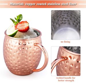 Tasse à café/bière martelée en cuivre massif plaqué, 16 oz, en acier inoxydable, style Moscow Mule, vente chaude - Product Image 6