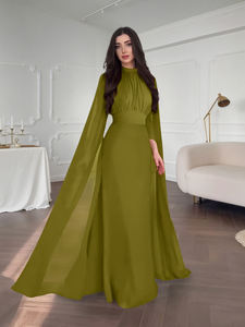 Vestido Elegante de Estilo Atmosférico con Cuello Redondo y Pliegues, Manga Larga, Antiarrugas, para Bodas y Reuniones en Interiores (1 Pieza, ODM) - Product Image 4