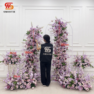 Soporte de arco de flores artificiales personalizado suave telón de fondo de boda arreglo floral de seda artificial para decoración de boda - Product Image 1
