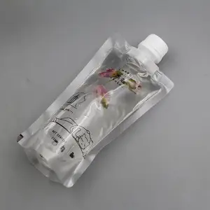 Embalagem plástica transparente para bebidas, saquinho com bico transparente para suco de água, 250 ml, 500 ml, com bico
