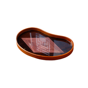 Bandeja de té retro china de media luna, bandeja decorativa de madera para almacenamiento, para uso en la entrada del hogar o en el escritorio. - Product Image 5