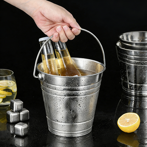 Enfriador de Lujo para Vino, Cerveza y Champán, Cubo de Hielo Metálico de Doble Pared con Asas Laterales para <span class=keywords><strong>Bar</strong></span>, Hotel y Fiestas - Product Image 2