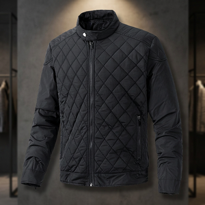 Autumn Winter <b>Slim</b> <b>Fit</b> <b>Jacket</b> for Men Casual Korean Style Stand Collar Rhombus Design Plus Size Thin Cotton Zipper Finished - Product Image 3