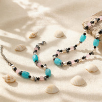 Ensemble collier et bracelet bohème tendance en acier inoxydable avec perles en pierre naturelle multicolores, design haut de gamme pour mariage, fête ou cadeau