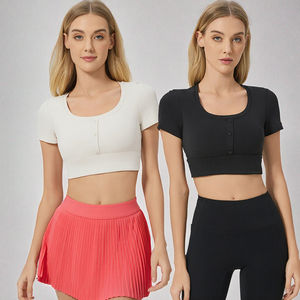 Nouveau style d'été – Haut de fitness court pour femme, respirant, extensible dans quatre directions, séchage rapide, léger, anti-transpiration, avec coussinet de poitrine intégré - Product Image 2