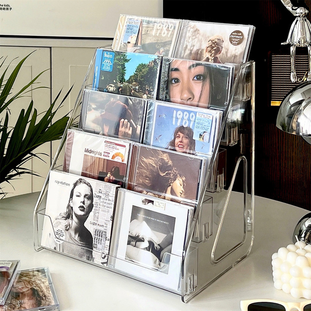 Cd Rack Acrylic Ladder Vinyl Record Storage Box Cd, Cd, Cassette Storage Album Display Rack