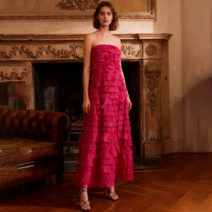 Nuevo <span class=keywords><strong>Vestido</strong></span> Largo de Verano 2026 sin Tirantes, con Cintura Alta y Volantes en Capas, Elegante para Fiestas y Eventos Nocturnos - Product Image 1