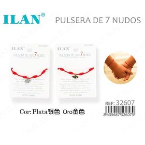 Braccialetto Ilan a 7 nodi con cordoncino rosso, tono argento e oro, gioiello fatto a mano per donna - Product Image 1