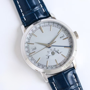 Premium Luxury Blue Dial Timepiece Men Retrograde Date Moon Phase Function <b>Silver</b> Steel Case 2026 New Gents Watch - Product Image 4
