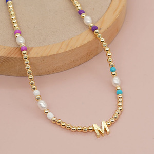N,1286 Dainty Tiny Rainbow Seed Beads perle espacée et boule d'or perlée plaqué or 18k Alphabet lettre <span class=keywords><strong>initiale</strong></span> Charm Necklace - Product Image 6
