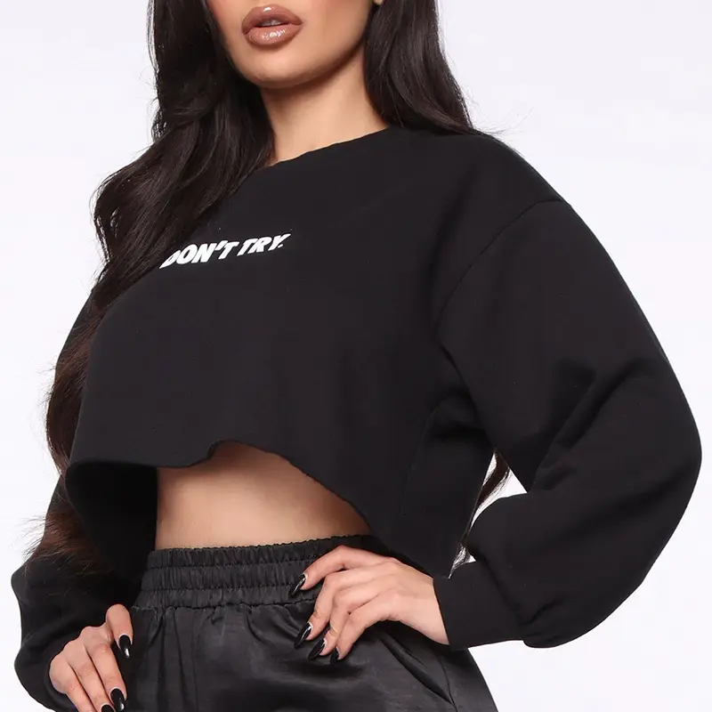 Autumn And Winter New Street Hipster Letter Printing Round Neck Short Cropped Navel Sweater Women Long Sleeve Crop Top