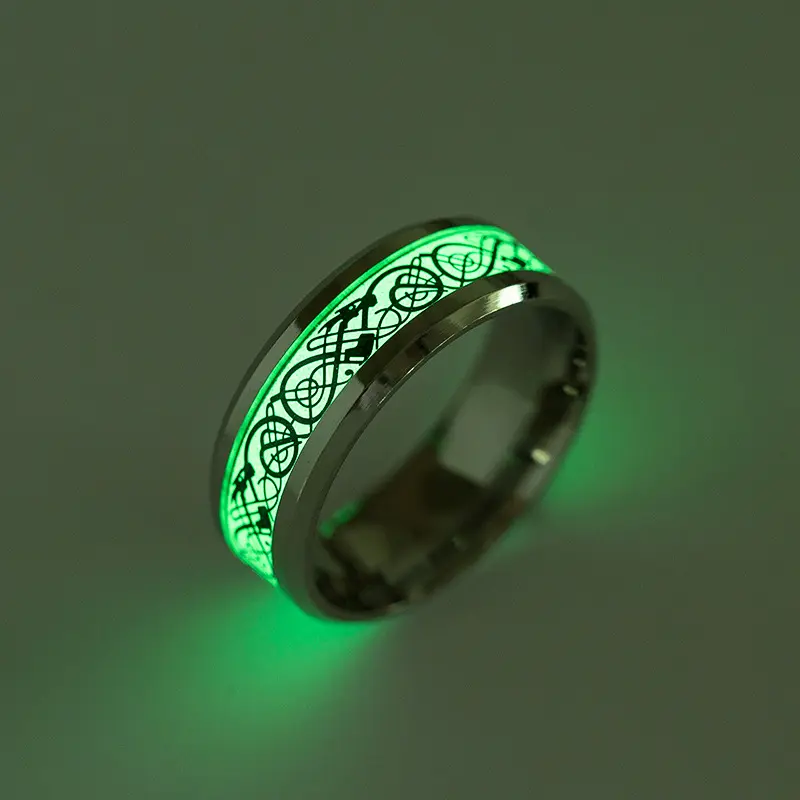 Ring Polishing Stainless Steel Ring Wholesale Fashion Jewelry Silver Alloy CLASSIC Glow in The Dark Dragon Texture Male Man 4g