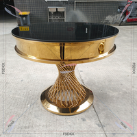 Tables rondes de luxe d'anniversaire de gâteau d'or d'acier inoxydable avec le verre pour des mariages et des événements