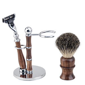 Set da Barba ZY 3 Pezzi in Noce: Rasoio di Sicurezza, Pennello in Pelo di Tasso e Supporto - Regalo per la Festa del Papà, Natale, Kit di Cura Personale per Uomo, Regalo Festivo - Product Image 3