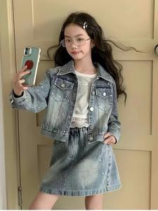 Conjuntos de Ropa de Lujo para Adolescentes, Ropa Exterior Infantil, Abrigo y Falda, Conjuntos de 2 Piezas, Chaqueta Vaquera + Faldas para Niñas - Product Image 2