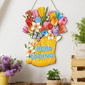 Wooden Spring Rain Boots <b>Wall</b> <b>Decor</b> With Tulips And Butterflies Home Decoration Hanging Plaque For Easter - Product Image 1