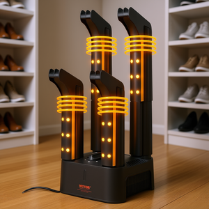 Séchoir à chaussures Vevor à 4 tubes, 220V, souffleur de chaleur détachable avec minuterie, appareil d'entretien des chaussures en plastique, couleur noir et orange - Product Image 2
