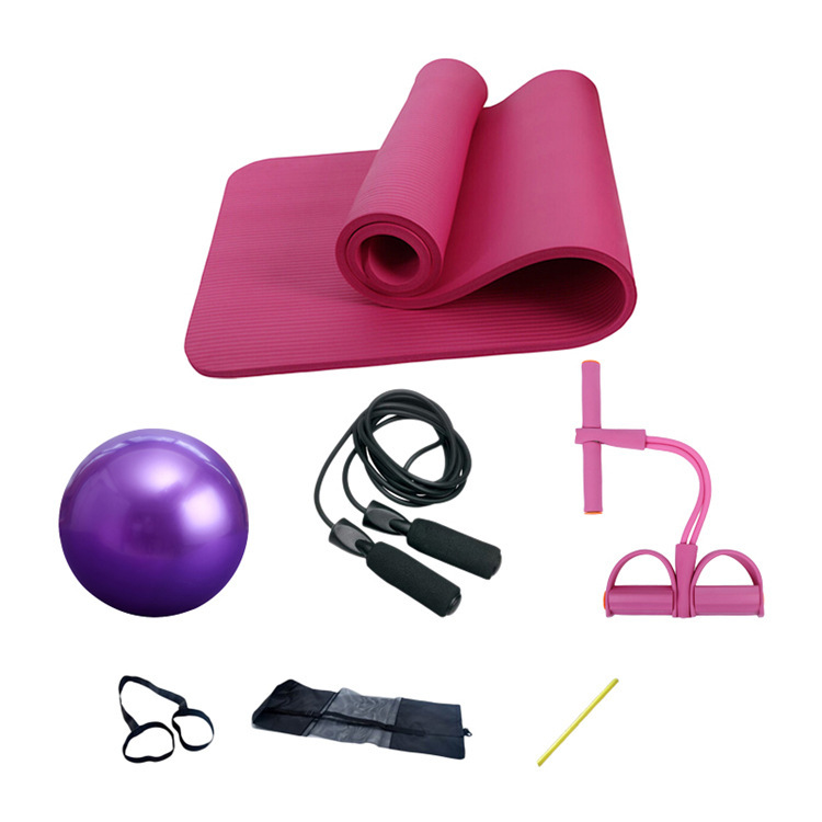 Wholesale Pvc Sport Health Yoga With Mat Ball Strap And Tension Rope Black skipping Combination Training Equipment 4 In 1 Sets