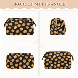 <b>Small</b> Mini Portable Hawaii Style Puakenikeni Flower Quilted Toiletry Pouch Custom Design Makeup Cosmetic Bag with Zipper - Product Image 3