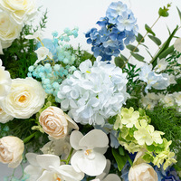 Décoration florale murale bleue pastorale de printemps, arrangement de fleurs artificielles prêt à l'emploi, pour vitrine de magasin et intérieur de maison
